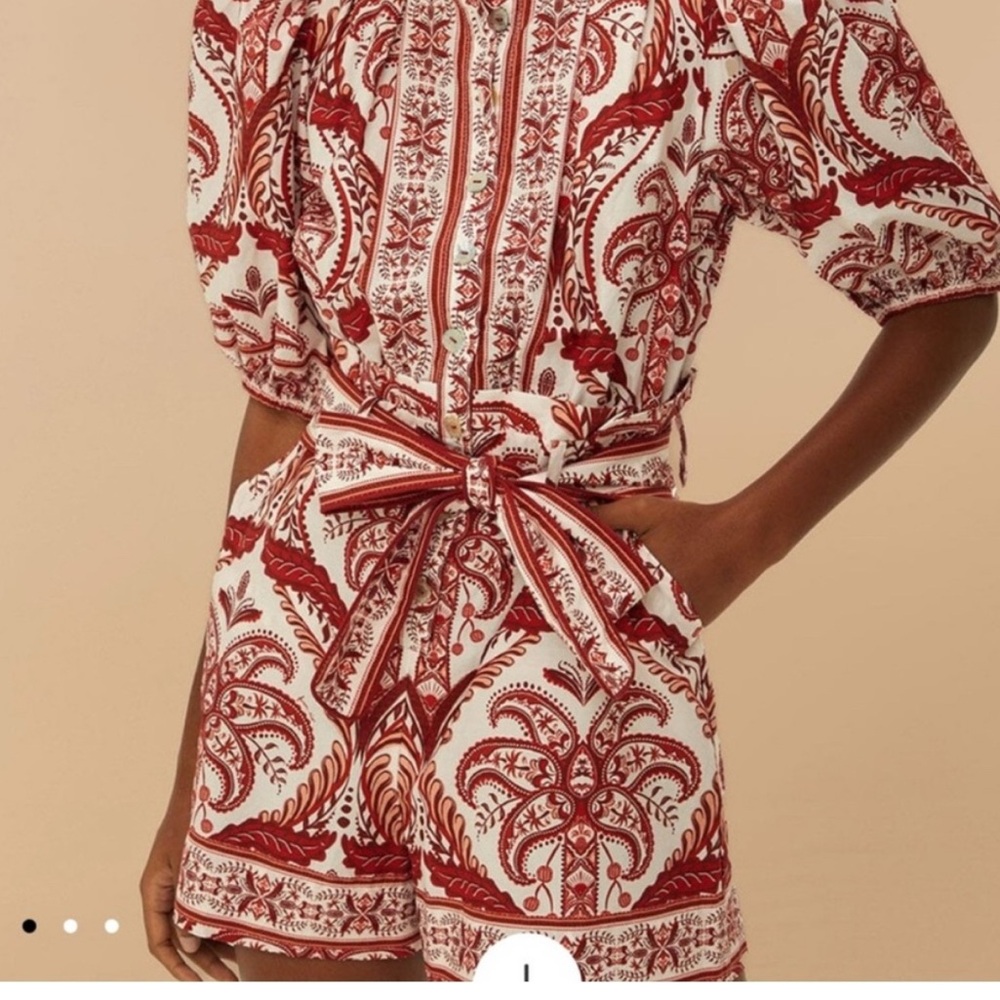 FARM Rio Red and White Patterned Jumpsuit